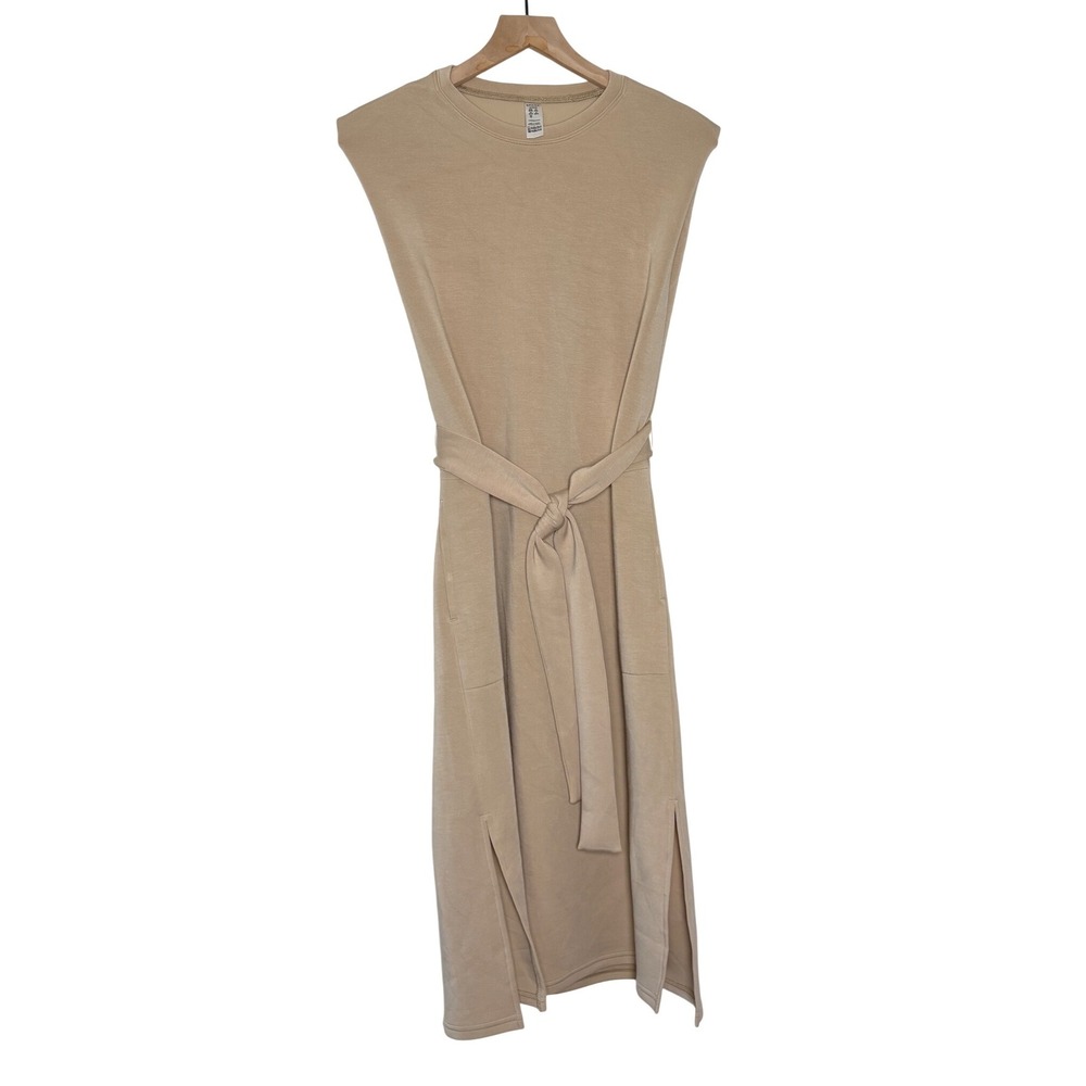 Spanx AirEssentials Muscle Midi Dress Butterscotch Tan Belted Sleeveless M